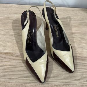 YSL beige and brown leather sling backs